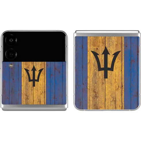 Barbados Flag Dark Wood Galaxy Z Flip4 5G Skin